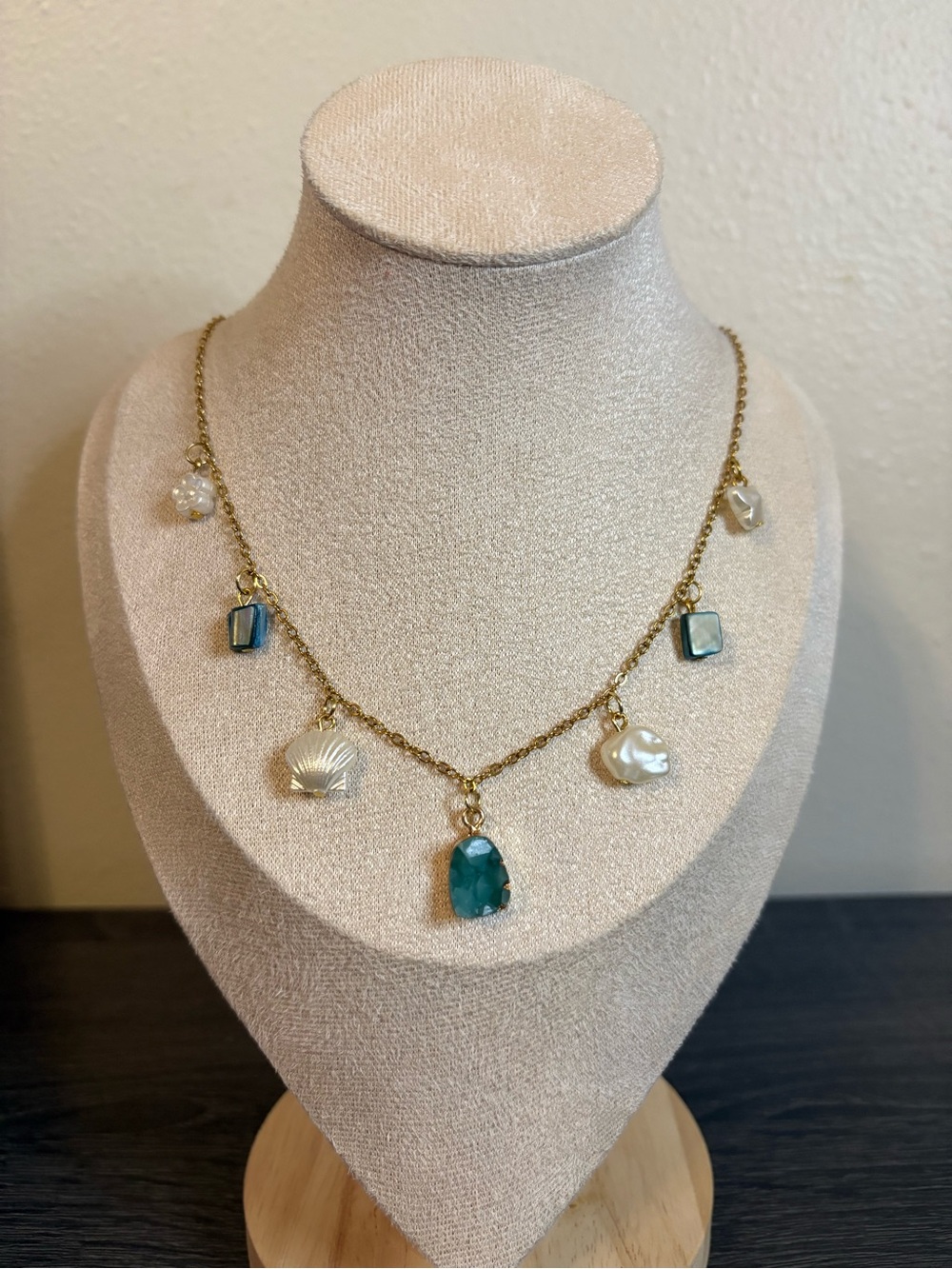 Handmade Gold Blue/Pearl Charm Necklace | Waterproof & Tarnish Resistant